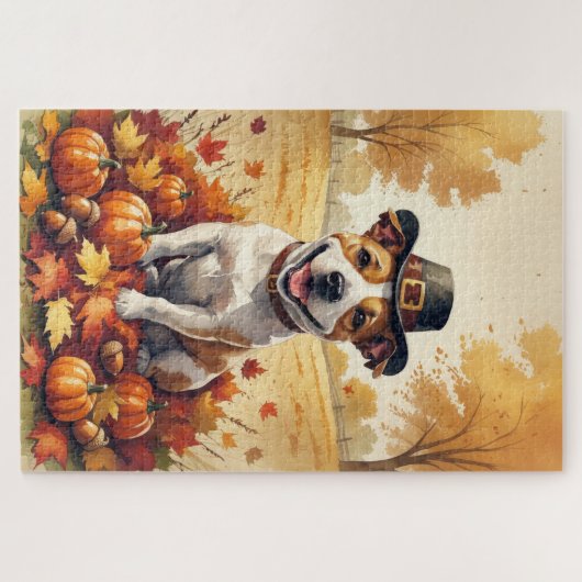 Puzzle Bull Terrier En Automne Quitte L'Art Thanksgiving (Horizontal)
