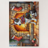 Puzzle Bull Terrier Fireplace with Christmas Lights (Vertical)