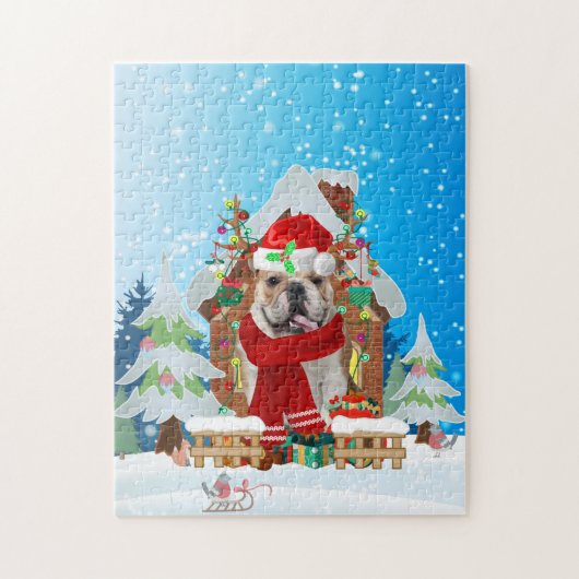 Puzzle Bulldog anglais avec cadeaux de Noël (Vertical)