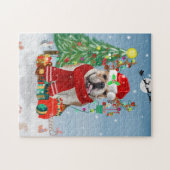 Puzzle Bulldog anglais en neige avec cadeaux de Noël (Horizontal)