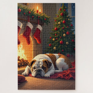 Puzzle Bulldog au coin du feu Noël Peinture