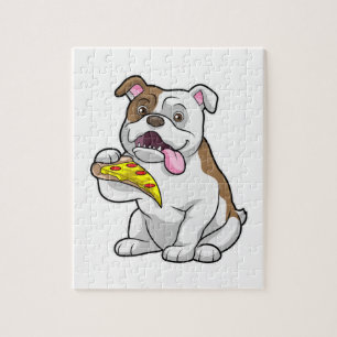 Puzzle Bulldog avec morceau de pizza