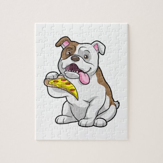 Puzzle Bulldog avec morceau de pizza (Vertical)