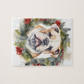 Puzzle Bulldog Christmas Wreath Festive Pup (Horizontal)