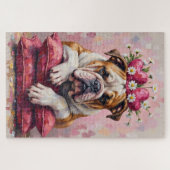 Puzzle Bulldog Dog Valentine's Day Heart Ribbon Crown (Horizontal)