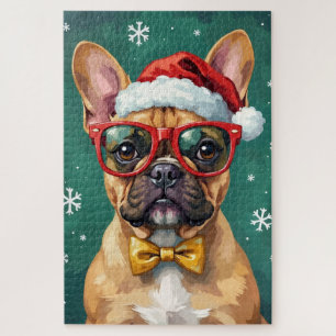 Puzzle Bulldog français hipster lunettes de Santa moderne