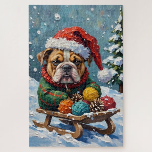 Puzzle Bulldog Grincheux Cavalier en Chapeau de Traîneau