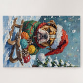 Puzzle Bulldog Grumpy Rider in Christmas Sled Hat (Horizontal)