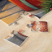 Puzzle Bulldog Sitting by Fireplace with Christmas Lights (Côté)