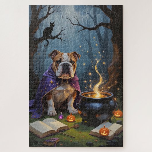 Puzzle Bulldog Whimsical Halloween peinture (Vertical)
