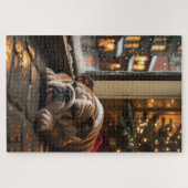 Puzzle Bulldog with Christmas Lights Holiday (Horizontal)