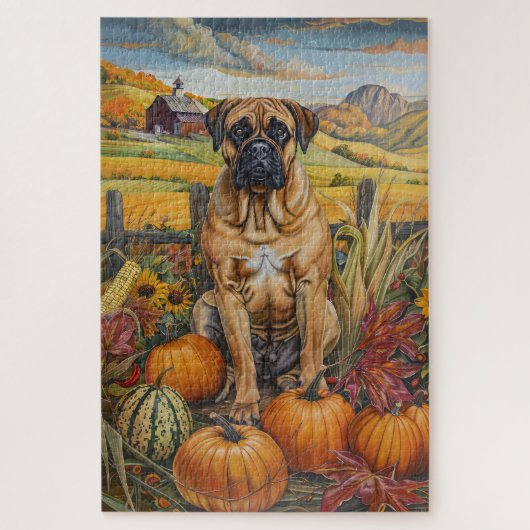 Puzzle Bullmastiff Chien Automne Harvest Thanksgiving (Vertical)