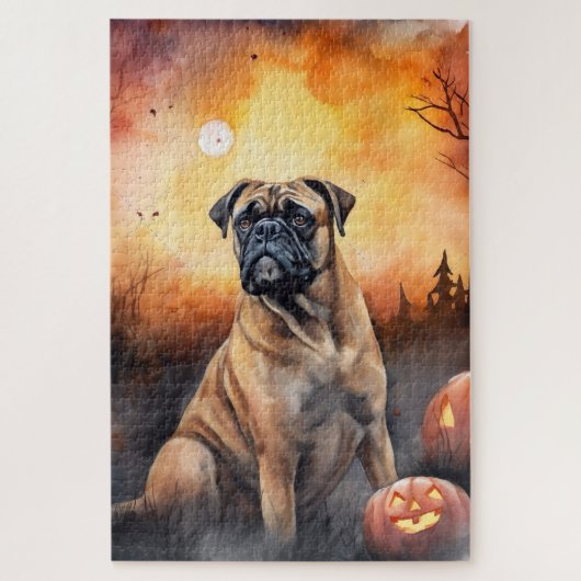 Puzzle Bullmastiff d'Halloween avec la peur Citrouille (Vertical)