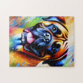 Puzzle Bullmastiff Portrait de chien Acrylique Art Print  (Horizontal)