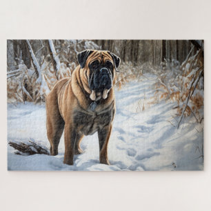 Puzzle Bullmastiff Qu'il neige Noël