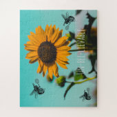 Puzzle Bumble Bee Tennis Player With Text on Sunflower (Vertical)