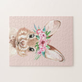 Puzzle Bunny D'Aquarelle Rose Pastel Moderne Avec Fleurs (Horizontal)
