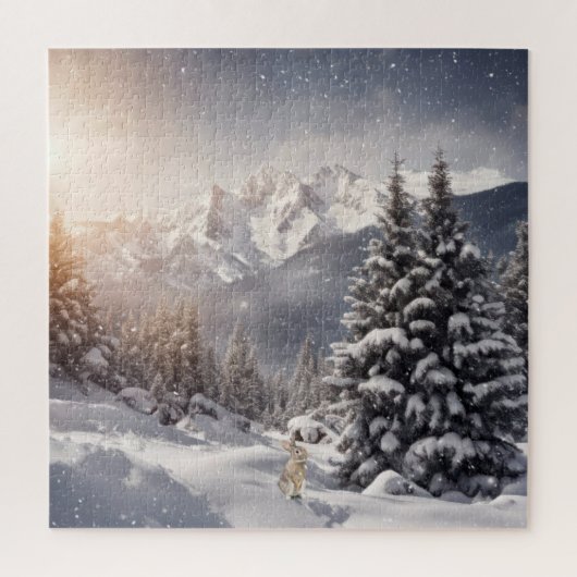 Puzzle Bunny d'hiver dans les flocons de neige (Vertical)