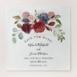 Puzzle Burgundy Bloom Rustic Floral Save The Date<br><div class="desc">Amaze your guests with this burgundy rustic floral bouquet save the date puzzle announcement. Simply add your date, names, and venue by clicking the "Personalize" button above. See the other unique save the date keepsakes in our store with the same or different designs to make your announcement unique and memorable...</div>