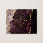 Puzzle Burgundy Blush Gold Foil Agate Marbre Texte person<br><div class="desc">Aquarelle Burgundy Blush Pink & Gold Foil Aquarelle Marbre Agate Gilded Geode Design, avec polices Moderne et Script. Puzzle de texte personnalisé tendance et chic ! ~ Regardez ma boutique pour voir l'ensemble de la suite mariage pour ce design!</div>