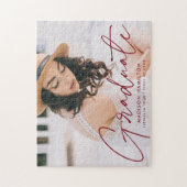 Puzzle Burgundy Moderne Script Photo Graduation (Vertical)
