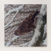 Puzzle Buse sur une branche enneigée Bois hivernal (Vertical)