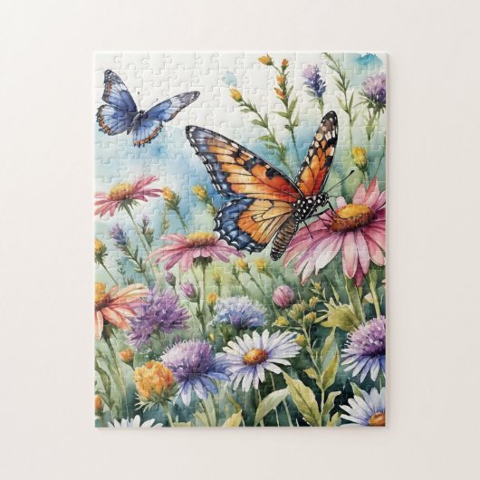 Puzzle Butterfly Spring Meadow Wildflowers Watercolor (Vertical)