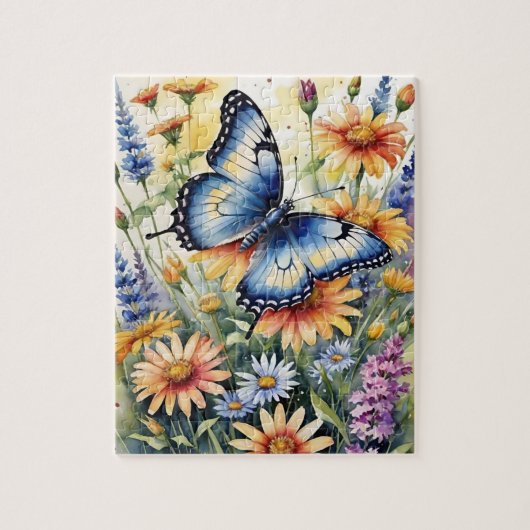 Puzzle Butterfly Spring Meadow Wildflowers Watercolor (Vertical)