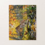 Puzzle Cabane de forêt automnale avec animaux de la forêt (Vertical)
