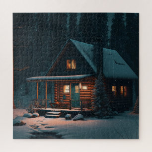 PUZZLE CABANE EN BOIS D'HIVER NOËL