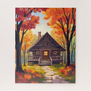 Puzzle Cabane en rondins Aquarelle de forêt de feuillag