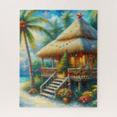 Puzzle Cabane Tropicale Noël Palm Tree Beach Lumières (Vertical)