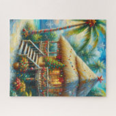 Puzzle Cabane Tropicale Noël Palm Tree Beach Lumières (Horizontal)