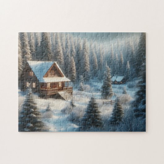 Puzzle Cabine d'hiver dans la forêt (Horizontal)