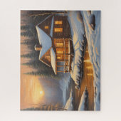 Puzzle Cabine rustique en bois dans la forêt d'hiver (Vertical)