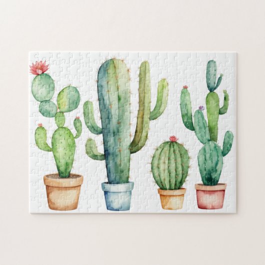 Puzzle Cactus Cactées Succulente Désert Aquarelle Moderne (Horizontal)