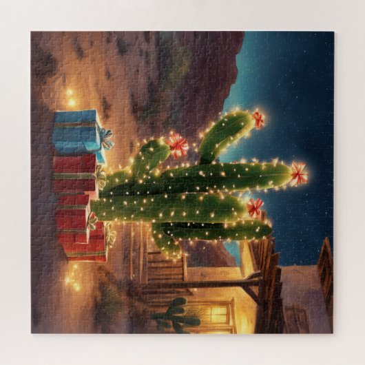Puzzle Cactus De Noël Avec Présents Devant Une Maison (Horizontal)