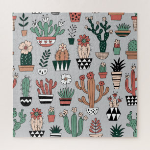 Puzzle Cactus en fleurs mignons : Motif à main