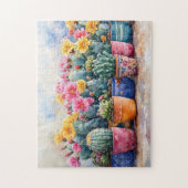 Puzzle Cactus et fleurs d'aquarelle de printemps (Vertical)