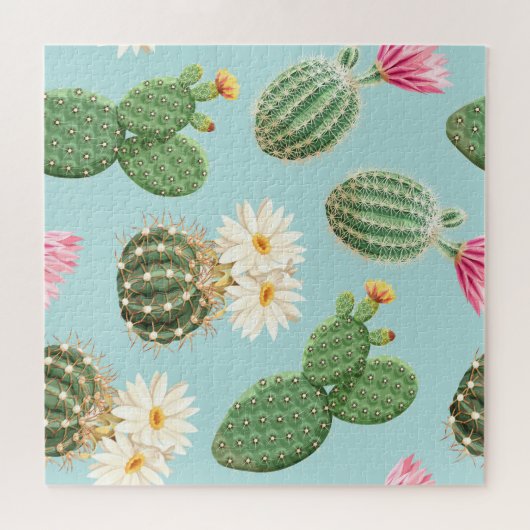 Puzzle Cactus, fleurs roses : décor clair (Horizontal)