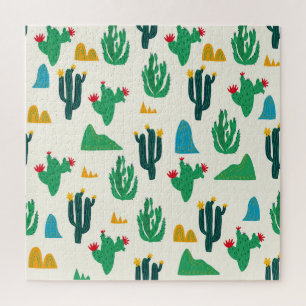 Puzzle Cactus Naturel : Art Folk Sans Couleur.