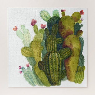 Puzzle Cactus, succulents : aquarelle vintage.