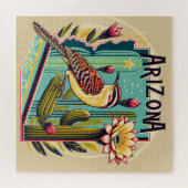 Puzzle Cactus Wren Bird and Blossom of the Saguaro Cactus (Horizontal)
