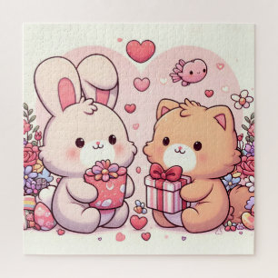Puzzle Cadeau d'amour de lapin et d'ours mignon kawaii po