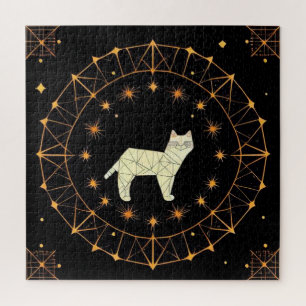 Puzzle Cadeau de chat géométrique avec étoiles dorées pou