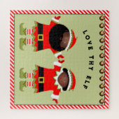 Puzzle Cadeau de couple d'elfes de Noël (Horizontal)