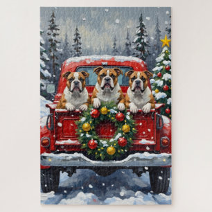 Puzzle Cadeau de Noël camionnette rouge Bulldog