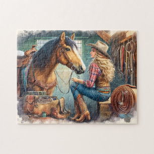 Puzzle Cadeau relaxant de vie de cowgirl et de cheval de