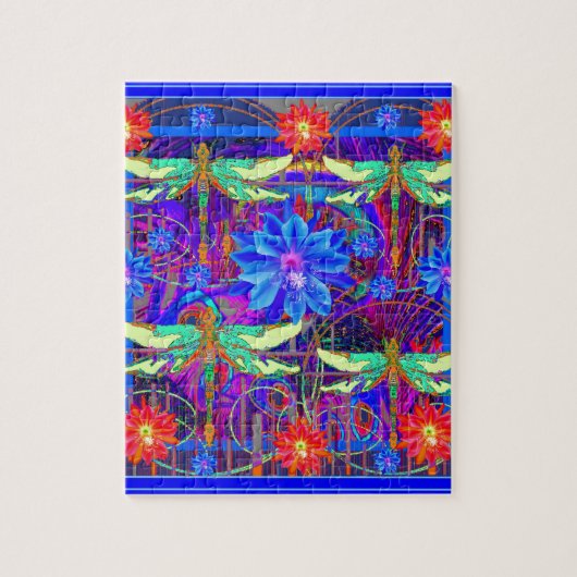 Puzzle Cadeaux bleus de fleur de libellules tropicales (Vertical)