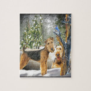 Puzzle Cadeaux de jour d'hiver d'Airedale Terrier